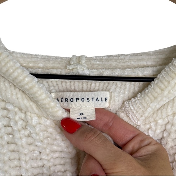 Aeropostale Chenille Henley Hoodie Cream XL Cozy Soft Pullover Sweater - Picture 7 of 10